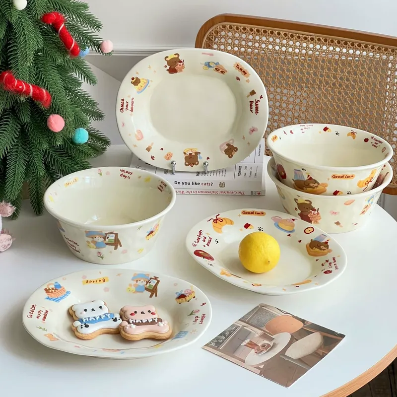 Korean Animal Ceramic Bowl and Plate Set