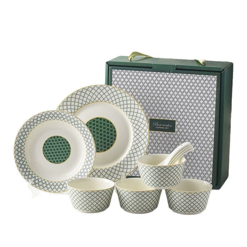 Набор зеленой керамической миски и тарелки tableware view 5