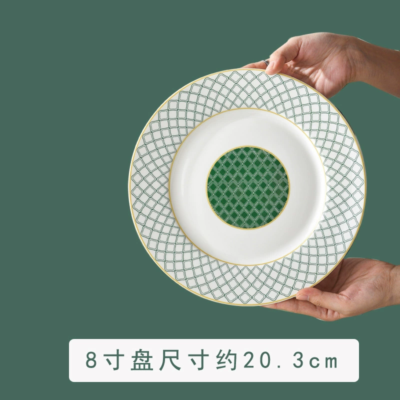 Набор зеленой керамической миски и тарелки tableware view 7