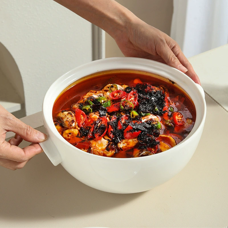 Porcelain Large Serving Bowl with Handles tableware view 2