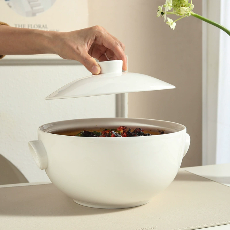 Porcelain Large Serving Bowl with Handles tableware view 4