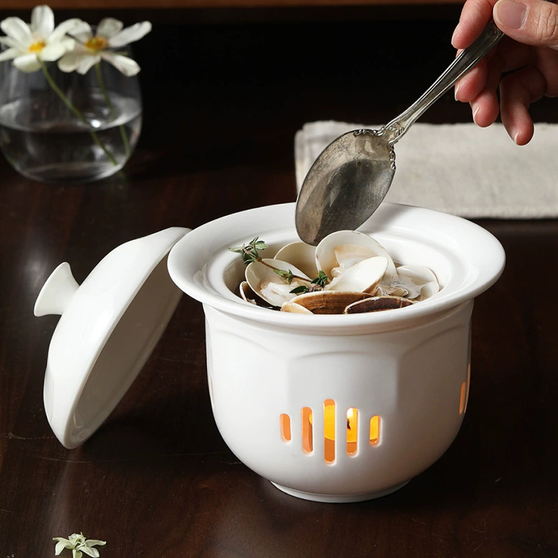 Porcelain Covered Soup Cup with Candle Warmer