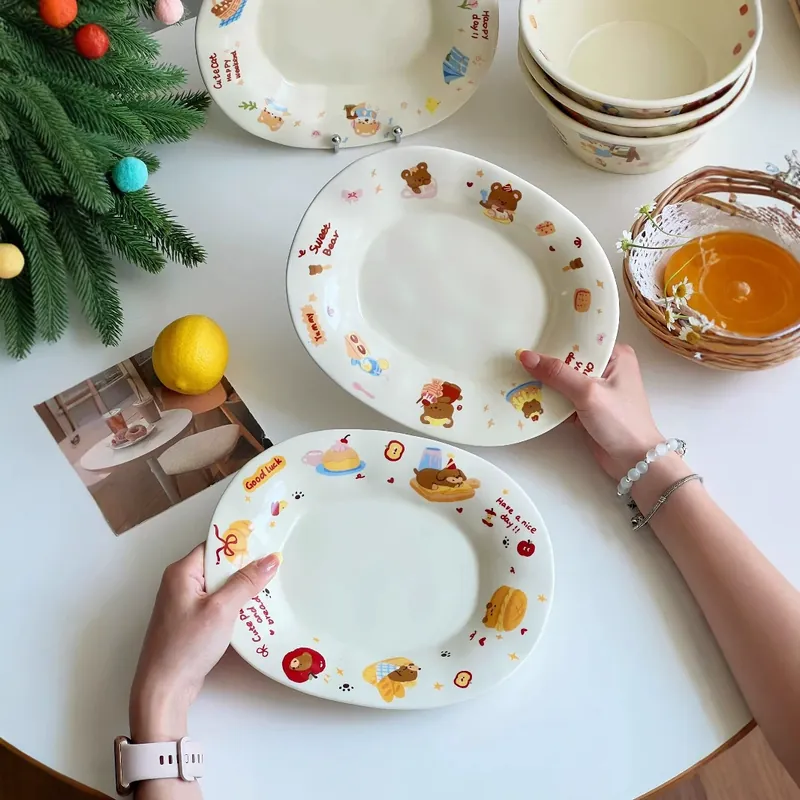 Cartoon Animal Ceramic Breakfast Bowl tableware view 3
