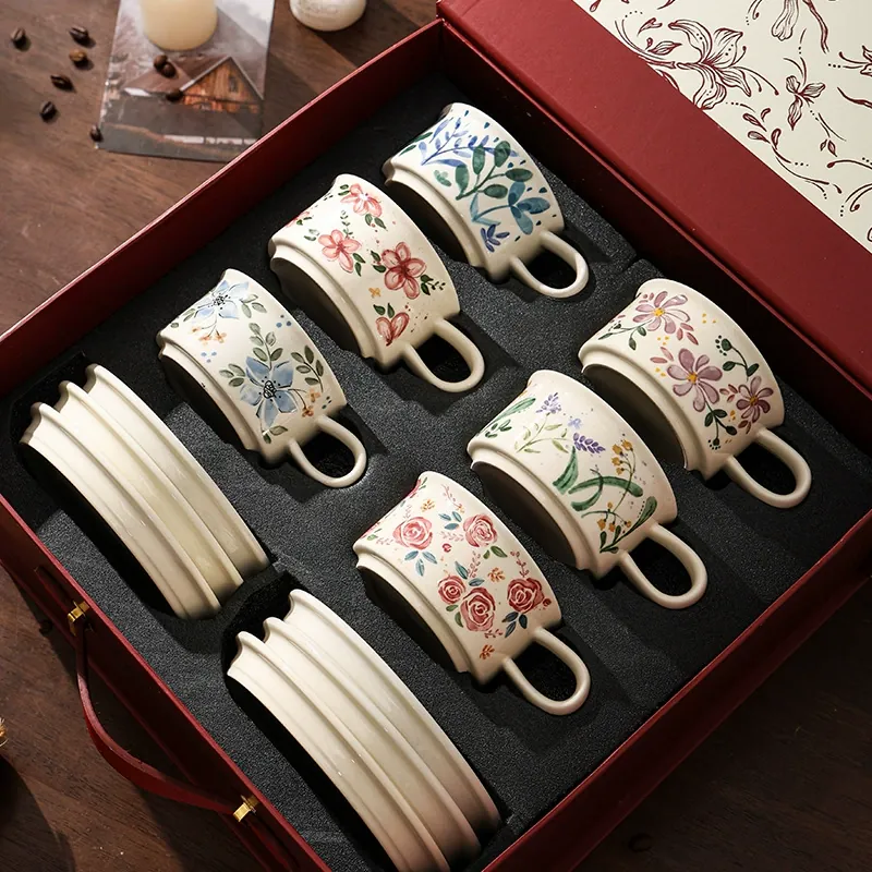 Ceramic Coffee Cup and Saucer Set Vintage Style