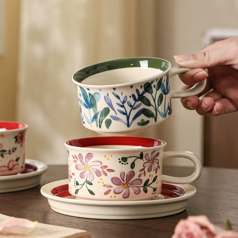 Ceramic Coffee Cup and Saucer Set Vintage Style tableware view 4