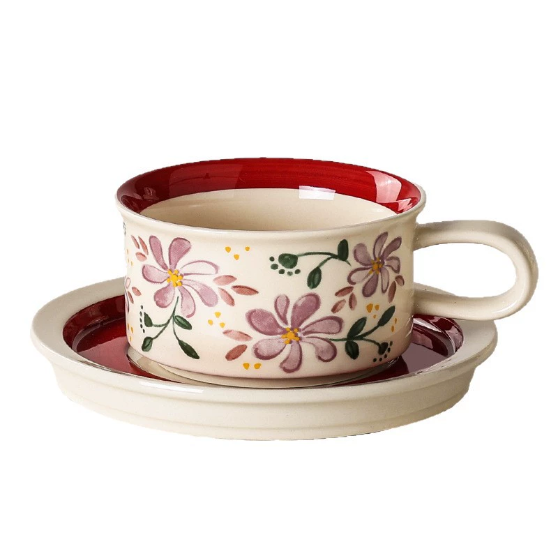 Ceramic Coffee Cup and Saucer Set Vintage Style tableware view 5