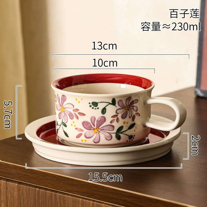 Ceramic Coffee Cup and Saucer Set Vintage Style tableware view 6