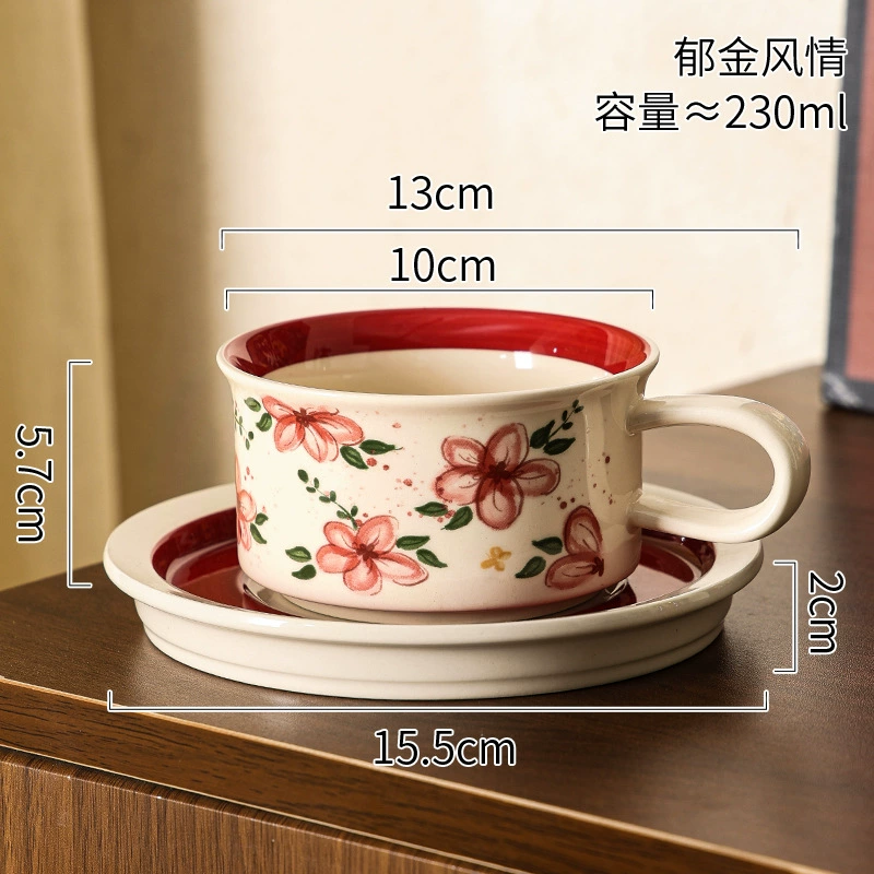 Ceramic Coffee Cup and Saucer Set Vintage Style tableware view 8