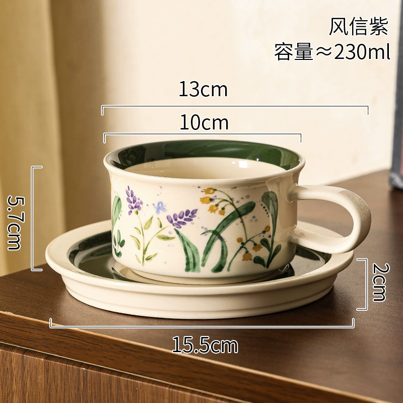Ceramic Coffee Cup and Saucer Set Vintage Style tableware view 10