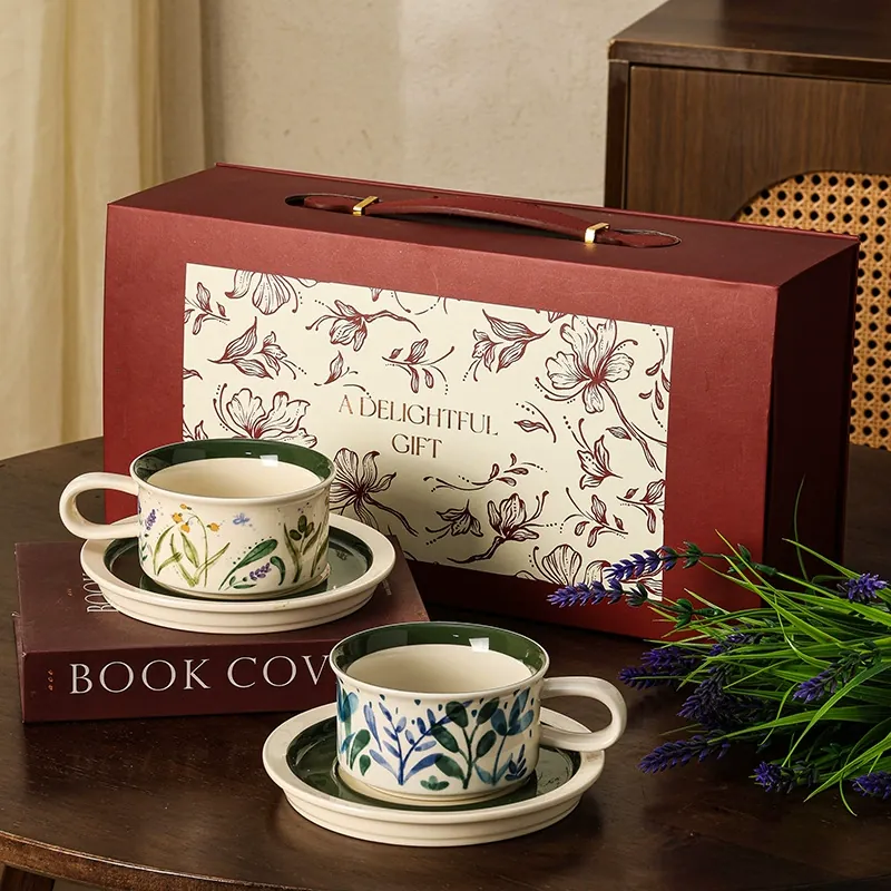 Ceramic Coffee Cup and Saucer Set Vintage Style tableware view 12