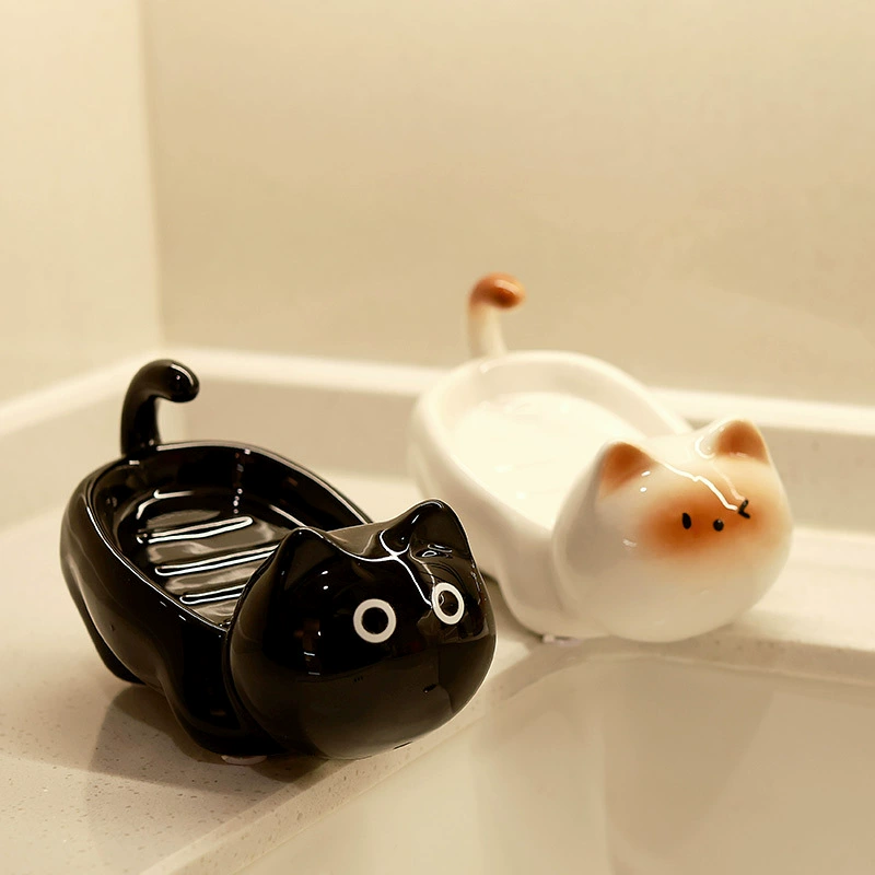 Ceramic Soap Dish with Cat Design