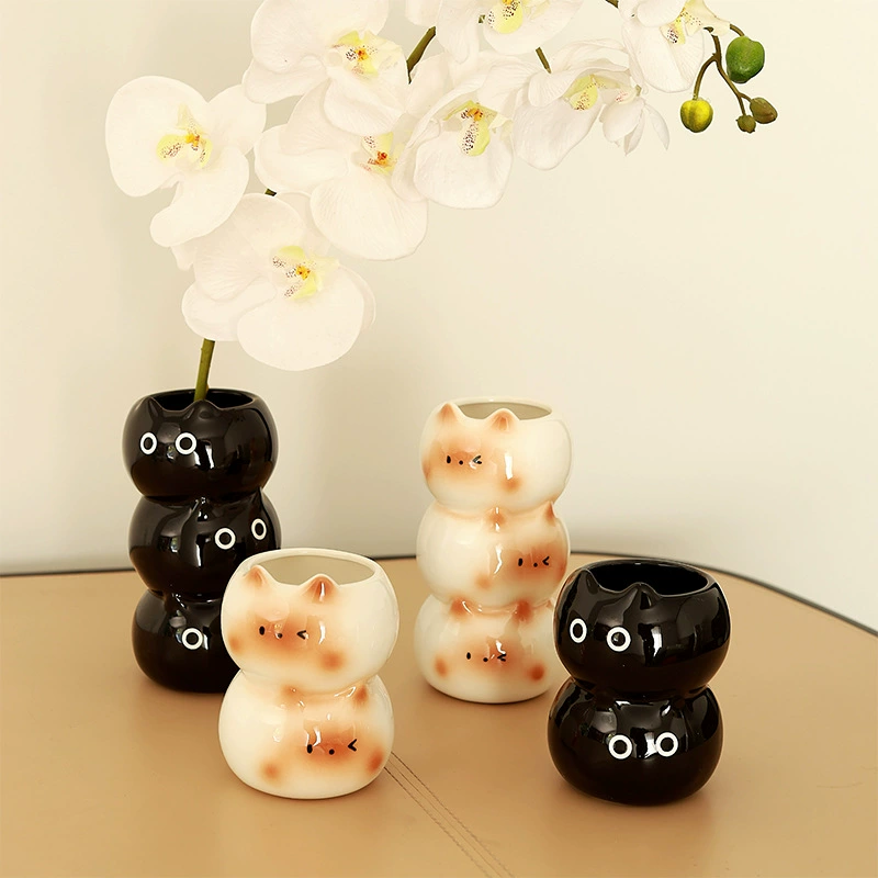 고양이 디자인 도자기 화병 tableware view 2