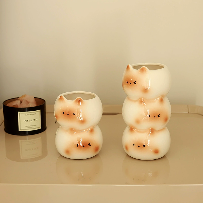 고양이 디자인 도자기 화병 tableware view 4