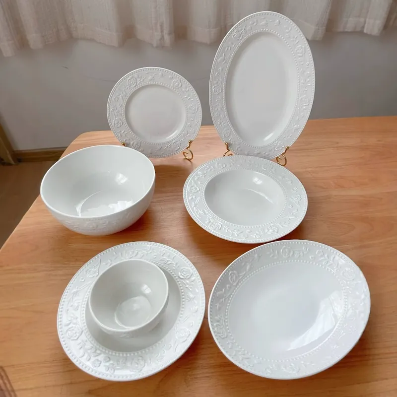 Rose Embossed Porcelain Dinnerware Set