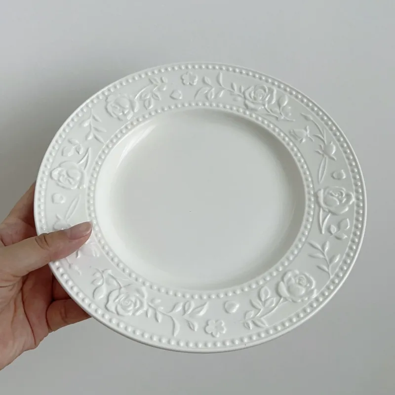 Ensemble de vaisselle en porcelaine rose embossée tableware view 7