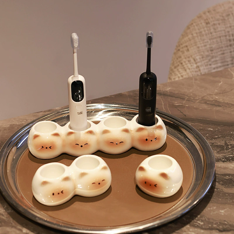 Ceramic Toothbrush Holder with Cat Design