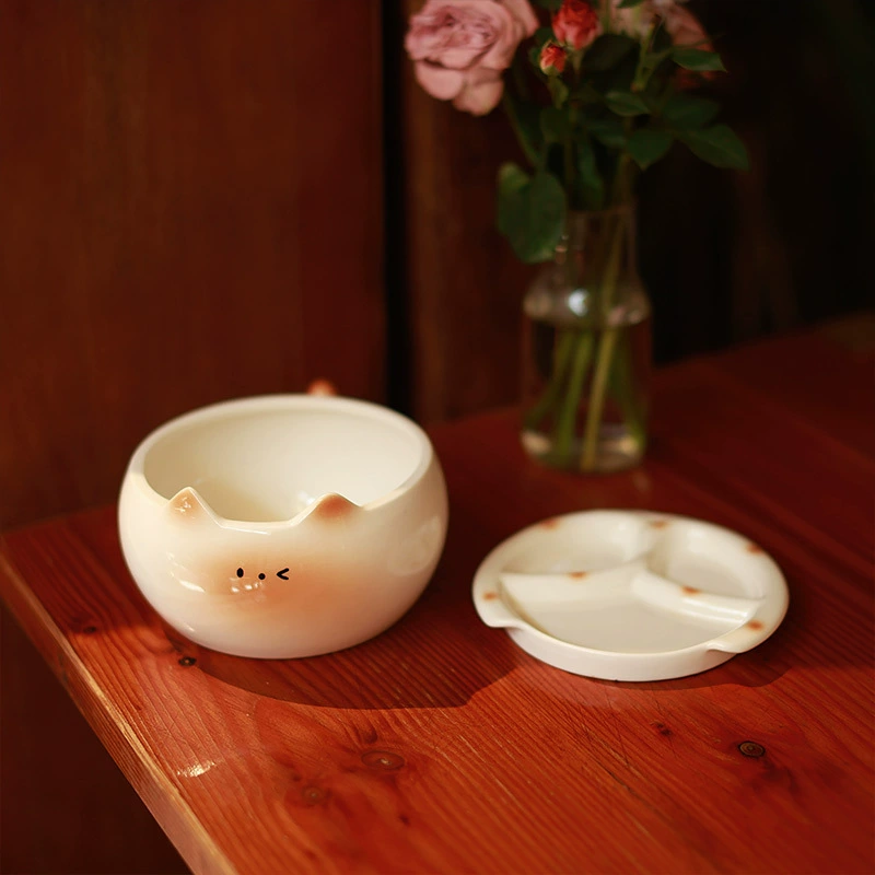 Ceramic Noodle Bowl with Cat Design tableware view 3