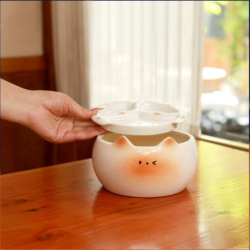 Ceramic Noodle Bowl with Cat Design tableware view 4