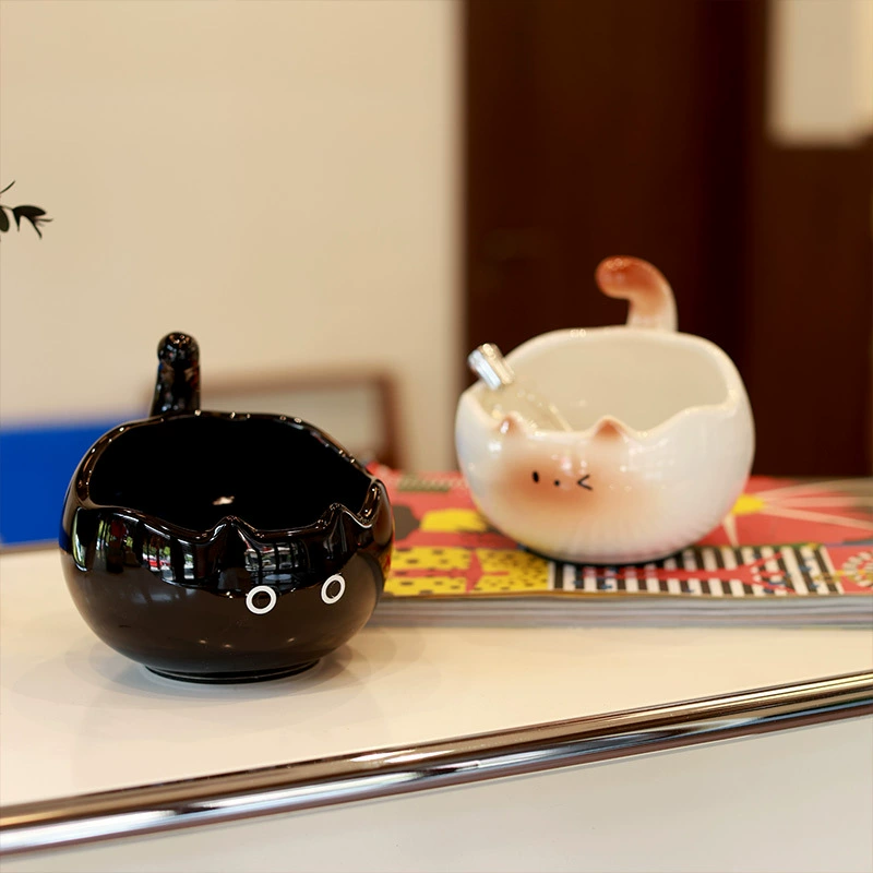 Ceramic Storage Jar with Cat Design