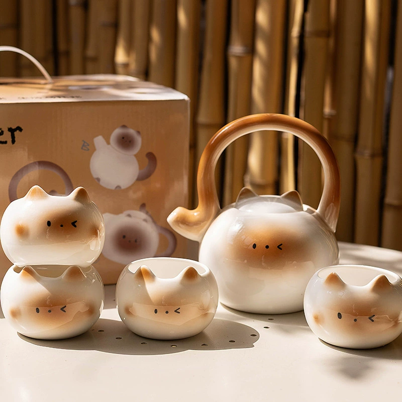 Ceramic Cup Set with Cat Design tableware view 2