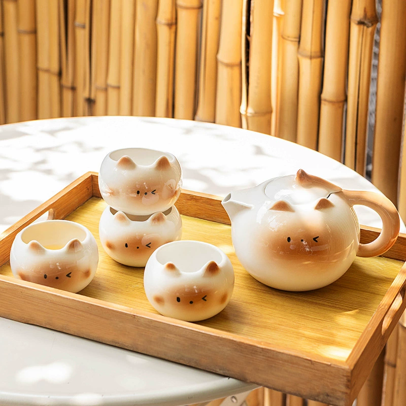 Ceramic Cup and Teapot Set with Cat Design tableware view 2