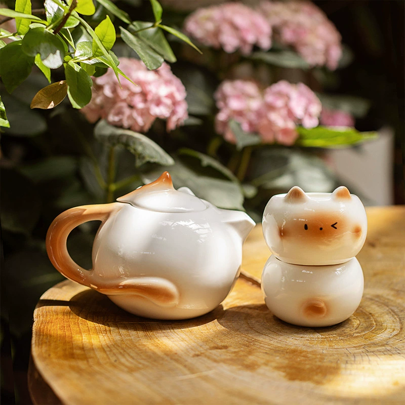 Ceramic Cup and Teapot Set with Cat Design tableware view 3