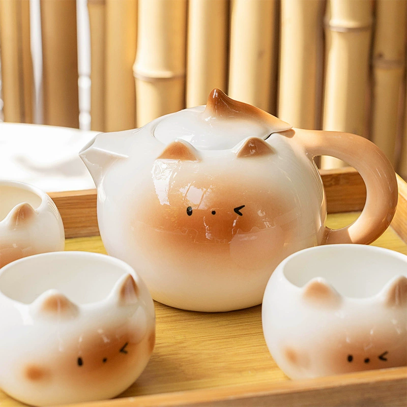 Ceramic Cup and Teapot Set with Cat Design tableware view 4
