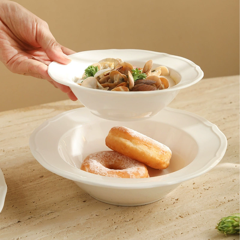 Ensaladera de porcelana con borde floral tableware view 3