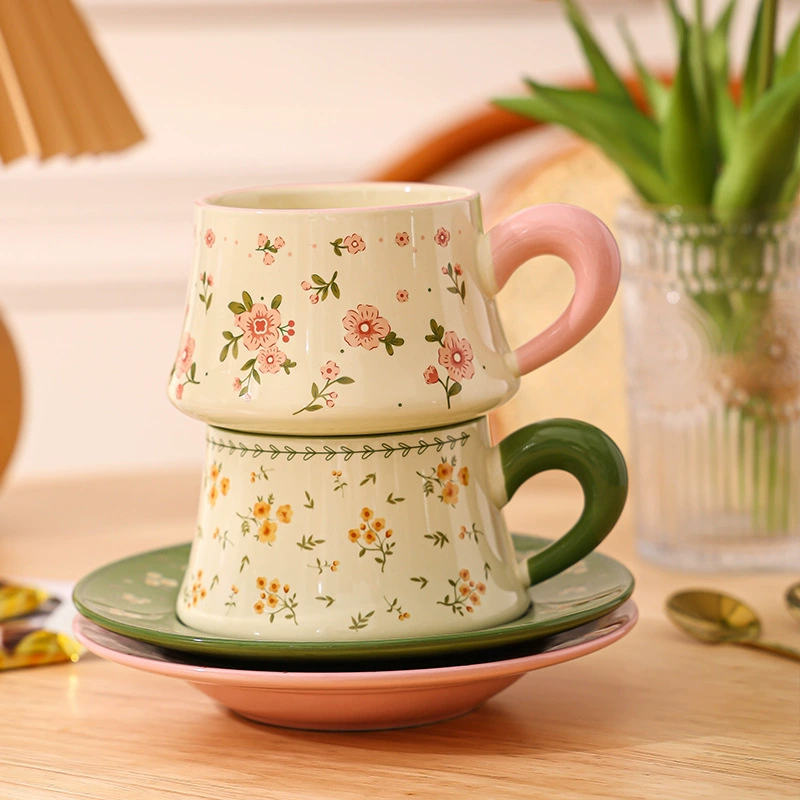 플로랄 세라믹 커피 컵 앤 소서 세트 tableware view 4