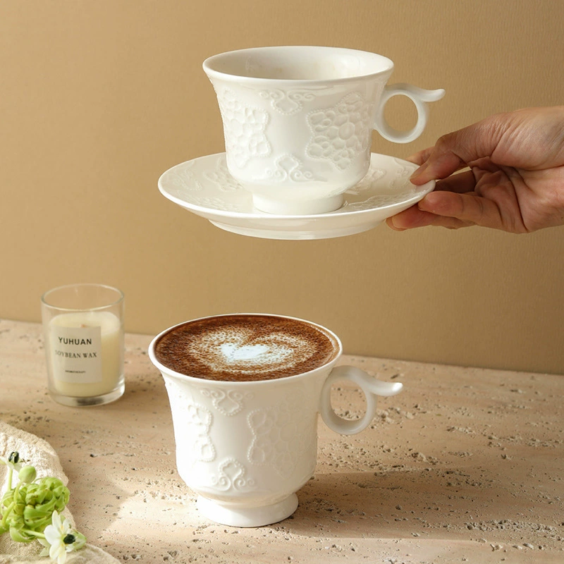 Embossed Porcelain Coffee Cup Set