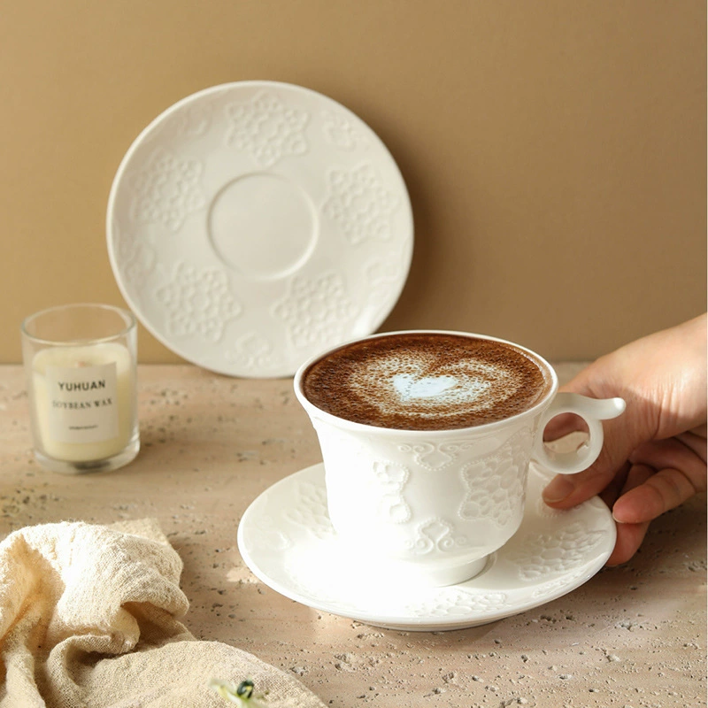 Embossed Porcelain Coffee Cup Set tableware view 2