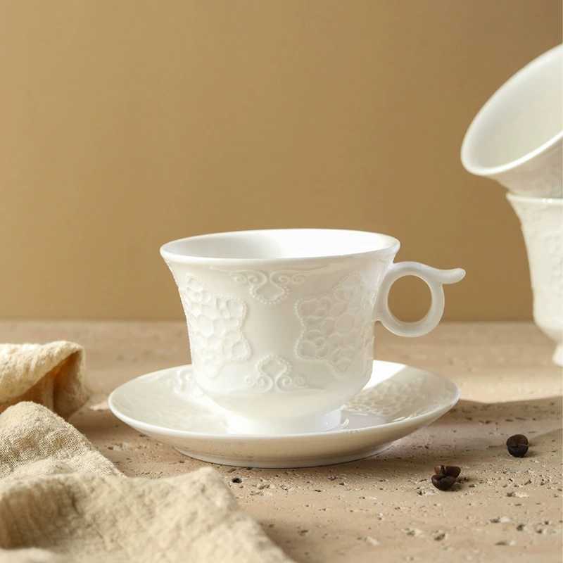 Embossed Porcelain Coffee Cup Set tableware view 3
