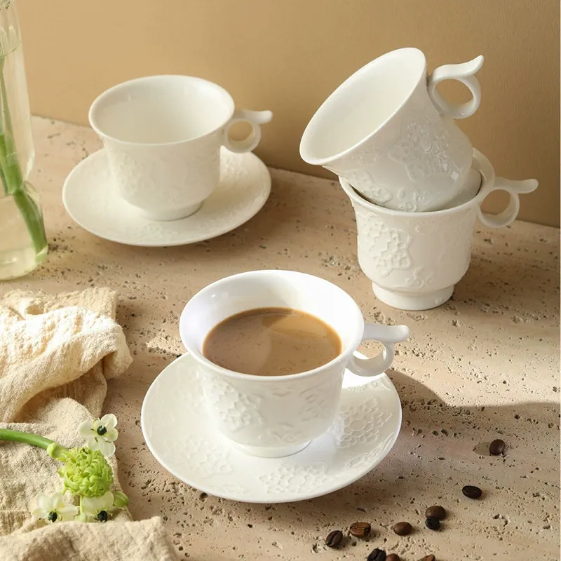 Embossed Porcelain Coffee Cup Set tableware view 4