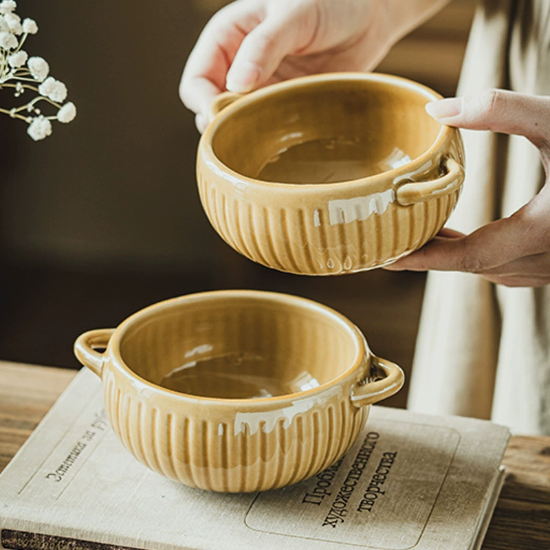Caramel Double Handle Ceramic Bowl