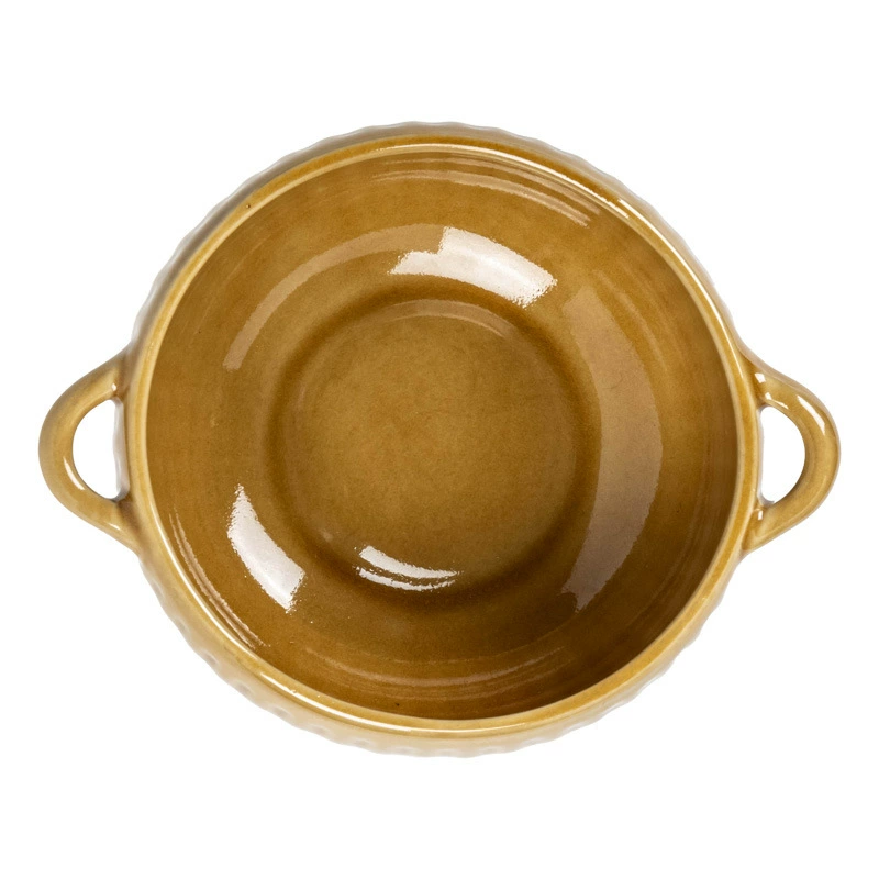 Caramel Double Handle Ceramic Bowl tableware view 5