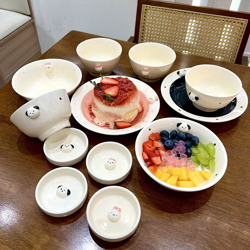 Porcelain Bowl and Plate Set with Embossed Design