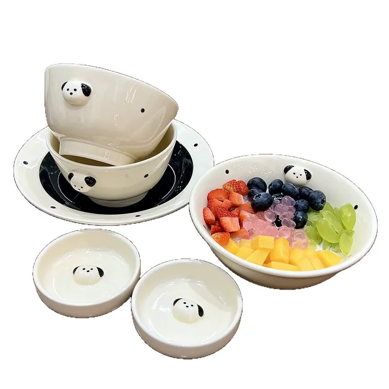 Conjunto de tigela e prato de porcelana com design em relevo tableware view 5