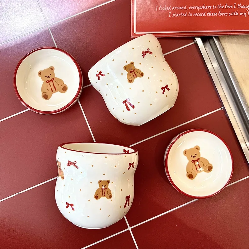 طقم وعاء وطبق بورسلين بتصميم فراشة tableware view 2