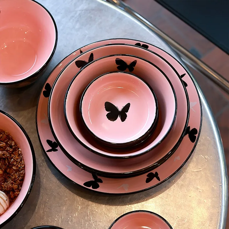 طقم وعاء وطبق بورسلين بتصميم فراشة tableware view 2