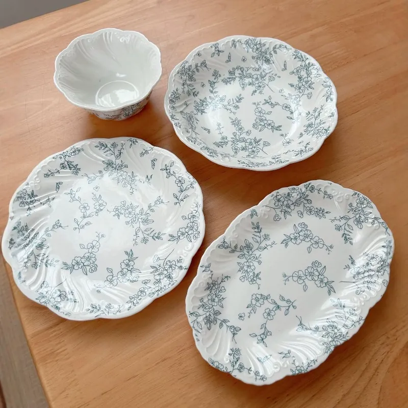 French Vintage Blue Floral Porcelain Dinnerware