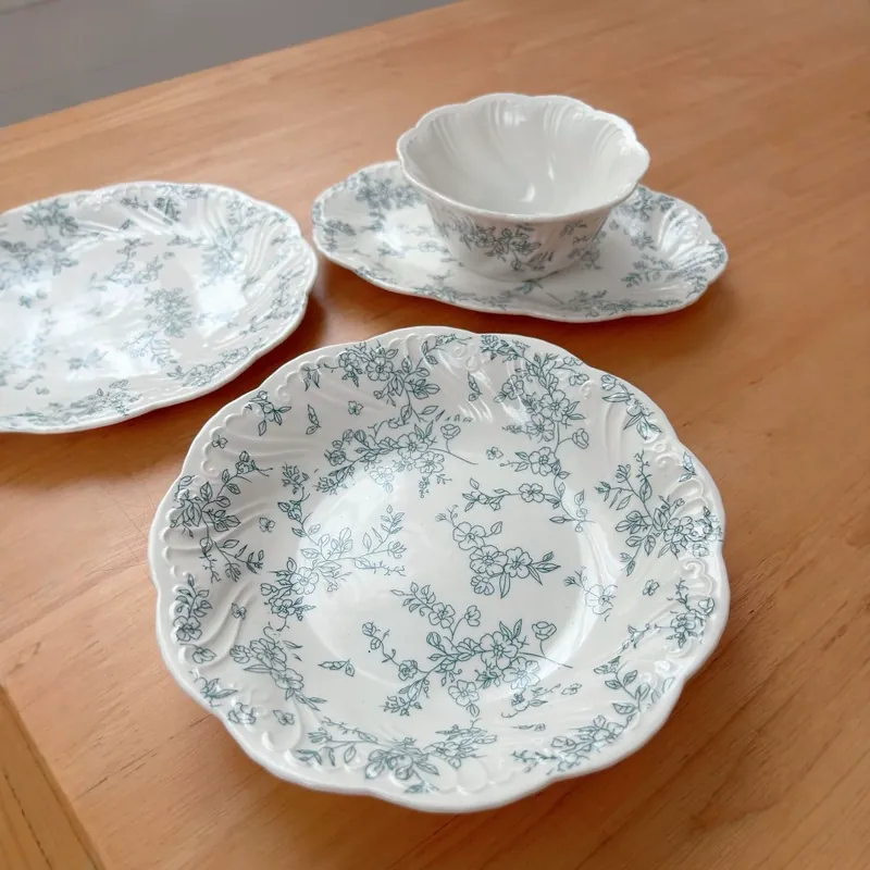 프렌치 빈티지 블루 플로럴 도자기 식기 tableware view 2
