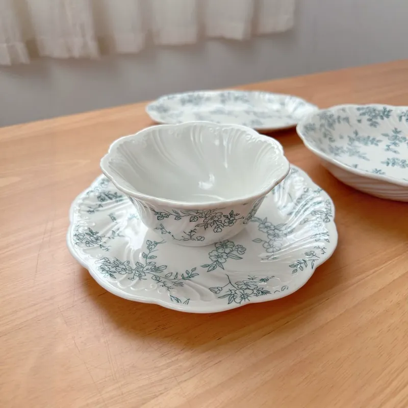 프렌치 빈티지 블루 플로럴 도자기 식기 tableware view 4