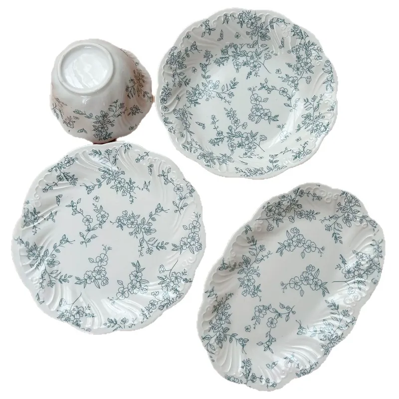 프렌치 빈티지 블루 플로럴 도자기 식기 tableware view 5