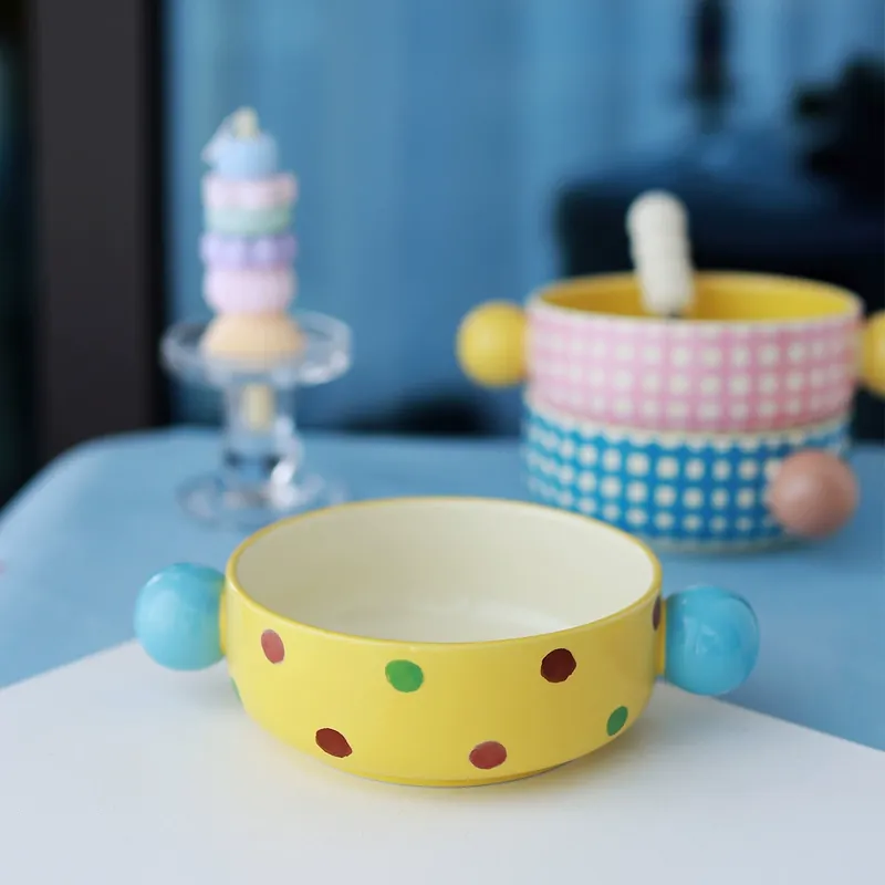 손잡이 있는 물방울 자기 밥그릇 tableware view 2