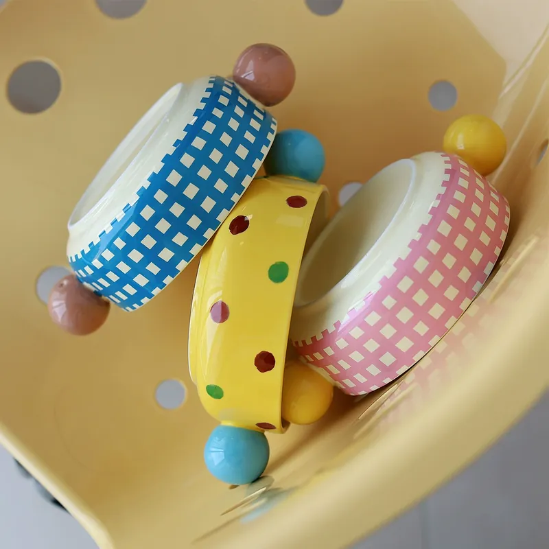 손잡이 있는 물방울 자기 밥그릇 tableware view 3