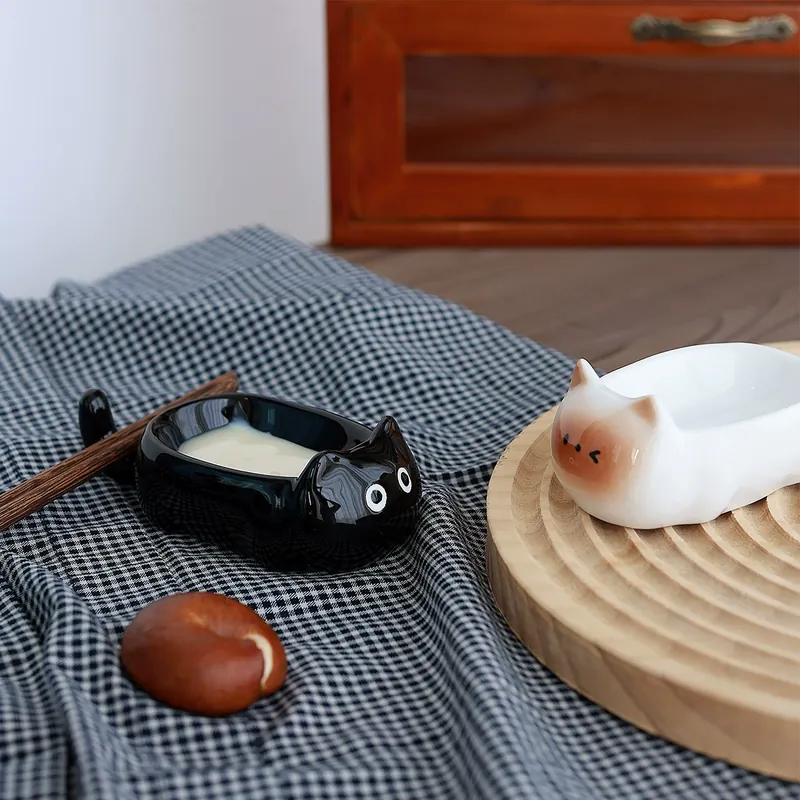 Cat Ceramic Salad Plate and Dip Dish Set tableware view 3