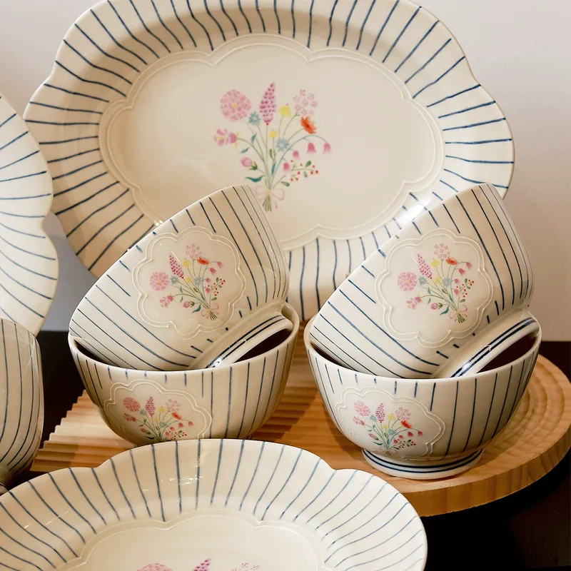 Japanese Style Ceramic Plate and Bowl Set tableware view 2