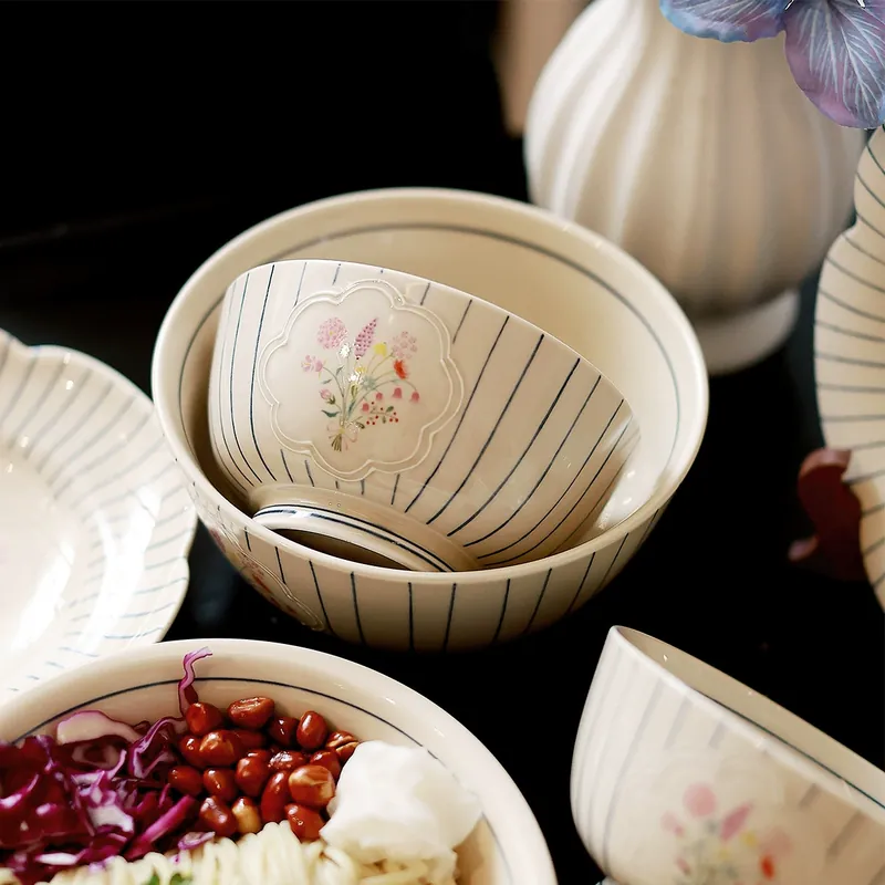 Japanese Style Ceramic Plate and Bowl Set tableware view 3
