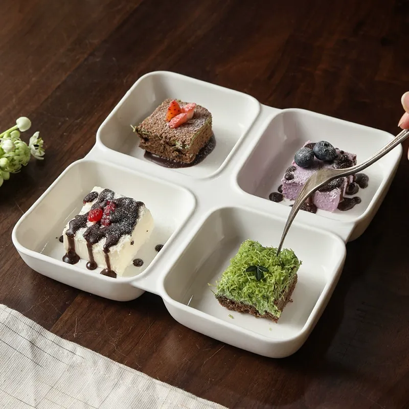 Porcelain Four-Compartment Snack Plate
