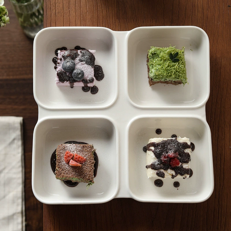 Porcelain Four-Compartment Snack Plate tableware view 2